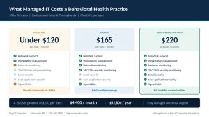 What Does Managed IT Cost for a Behavioral Health Practice With 10 to 50 Employees?